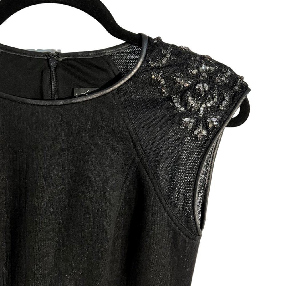 Yigal Azrouël Black New Crystal Embellished Leather Trim Cocktail Dress